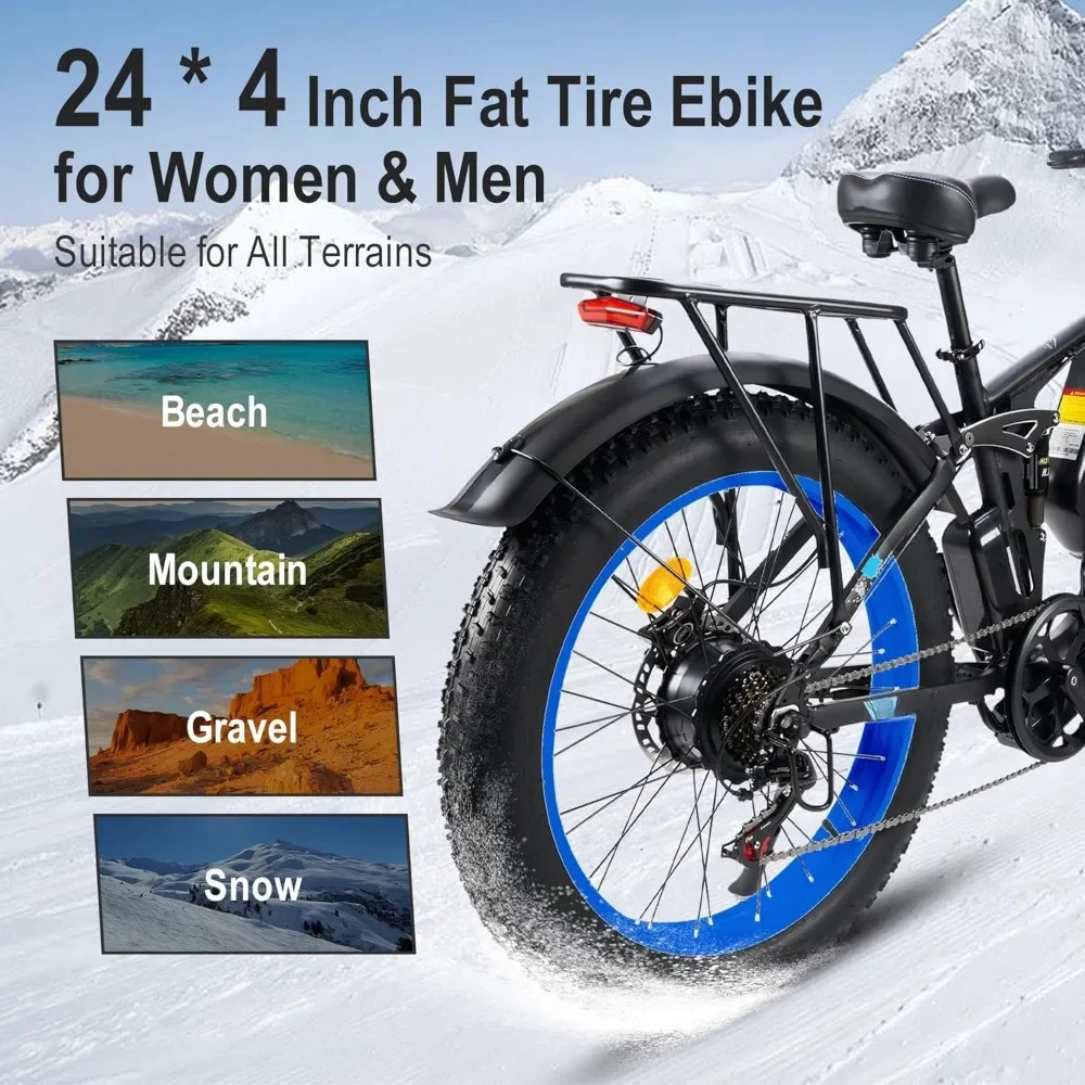 Dual-Motor Peak Electric-Bike for Adults-Women-Men - 52V 30AH/25AH,  Full Suspension Ebikes, 26/24 Inch Fat Tire Hunting-Bike 5