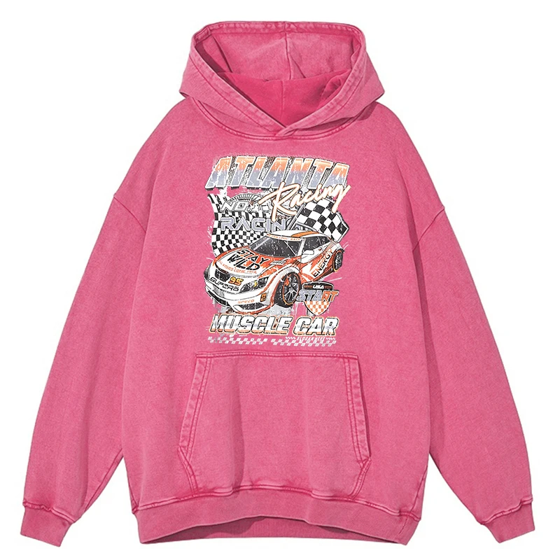 thumbnail image 1 of Sudadera con capucha retro desgastada con diseño de coches de carreras de Atlanta para hombre, estilo hip hop, informal, 100 % algodón, de gran tamaño, holgada, 1 of 4