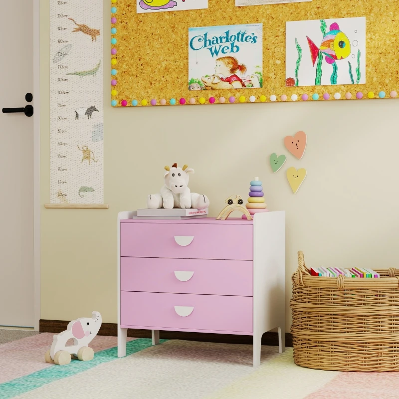 Kinderkommode mit 3 Schubladen, MDF, Aufbewahrungsschrank für Kinder, rosa+weiß On-Site – Detail 8