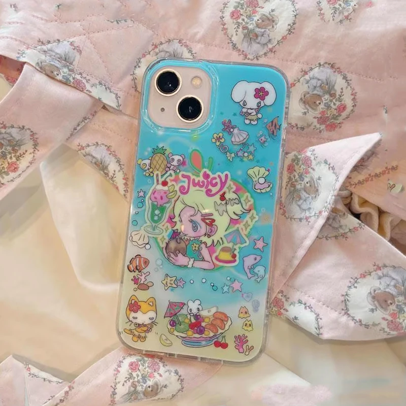 Blue Yellow Little Girl Minimalist Fashion Phone Case - Advanced Versatile Design