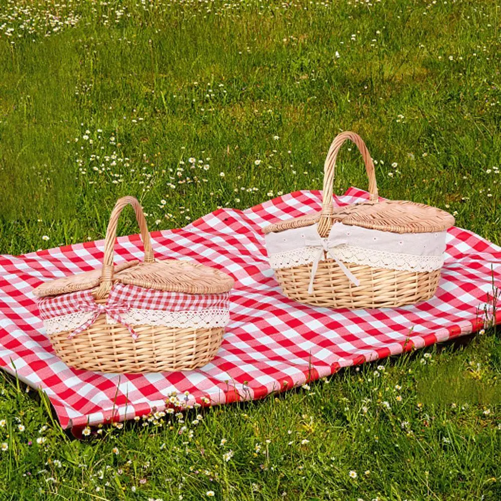 

Handmade Wicker Picnic Basket with Handle Picnic Willow Hamper Fruit Woven Picnic Storage Camping Container outdoor Basket O6X1