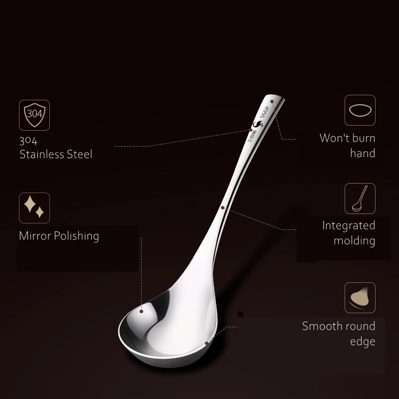 LFGB Certificate 304 Stainless Steel Serving Spoon 205mm Length 70mm Width Soup Ladle for Family Dinning Cutlery Tableware
