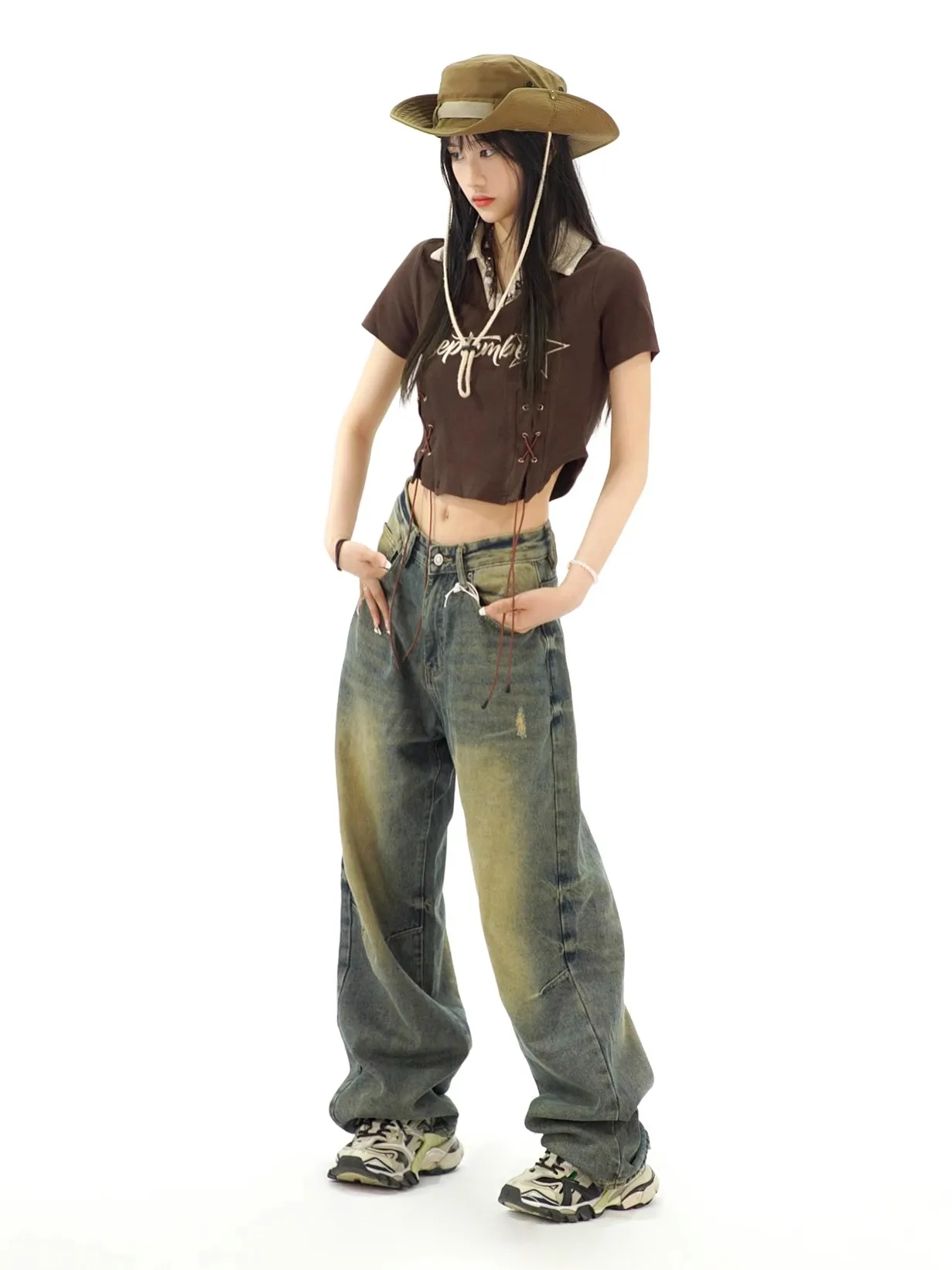 WCFCX STUDIO Y2K Distressed Baggy Jeans Women Vintage 90s