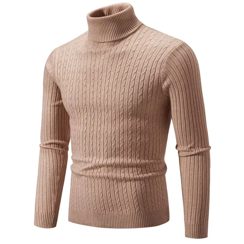 Winter Men's High Neck Solid Color Pullover Knitted Turtleneck Sweatwear Woolen Tops