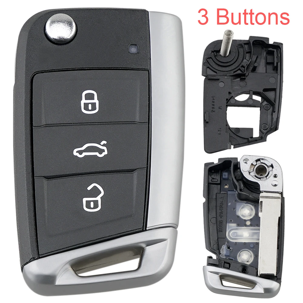 Car Key Shell 3 Buttons Car Key Shell Rubber Flip Auto Smart Remote Car Key Pad Fob Fit for Golf 5 4 7 Mk4 6 Skoda Octavia A7 Seat Volkswagen key case,car key shell