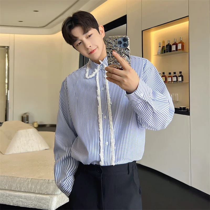 

Рубашки 2023, Мужская Весенняя блузка, японская винтажная полосатая модная свободная Красивая Повседневная рубашка с длинным рукавом, мужская одежда P10
