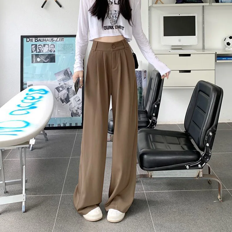

Rimocy Elegant High Waist Baggy Straight Pants Women Korean Chic Wide Leg Long Trousers Woman Autumn Buttons Female Suit Pant
