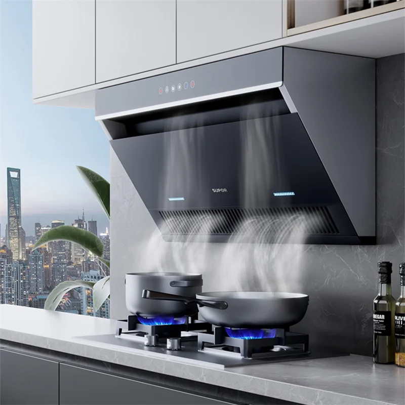 Range Hood for Kitchen Household Kitchen Hood Side Suction Wall Mounted Intelligent Small Size Tempered Glass Exhaust Hoods
