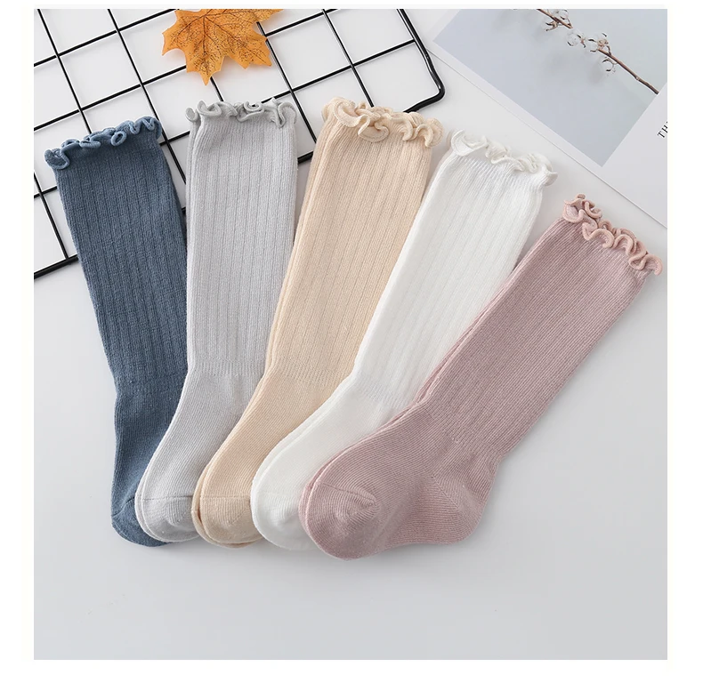 3 paare/los Babys ocken Jungen Mädchen kniehohe Kinder Rüschen feste Baumwolle lange Socken Säugling Neugeborene Sommer kinder Rüschen süße Socken – Detail 12