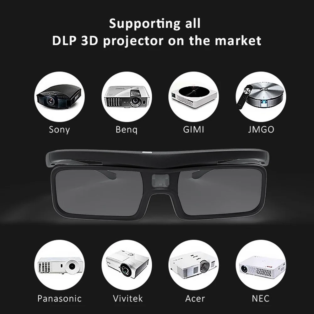 Hot DLP Link Active Shutter 3D Glasses USB Rechargeable Eyeglasses