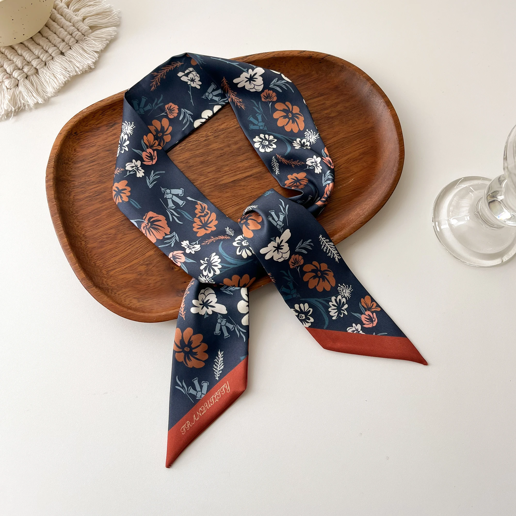Europe 2024 Fashion New National Style Small Nroken Flower Women's Decorative Twill Binding Bag Handle Silk Scarf Ribbon Scarf 6