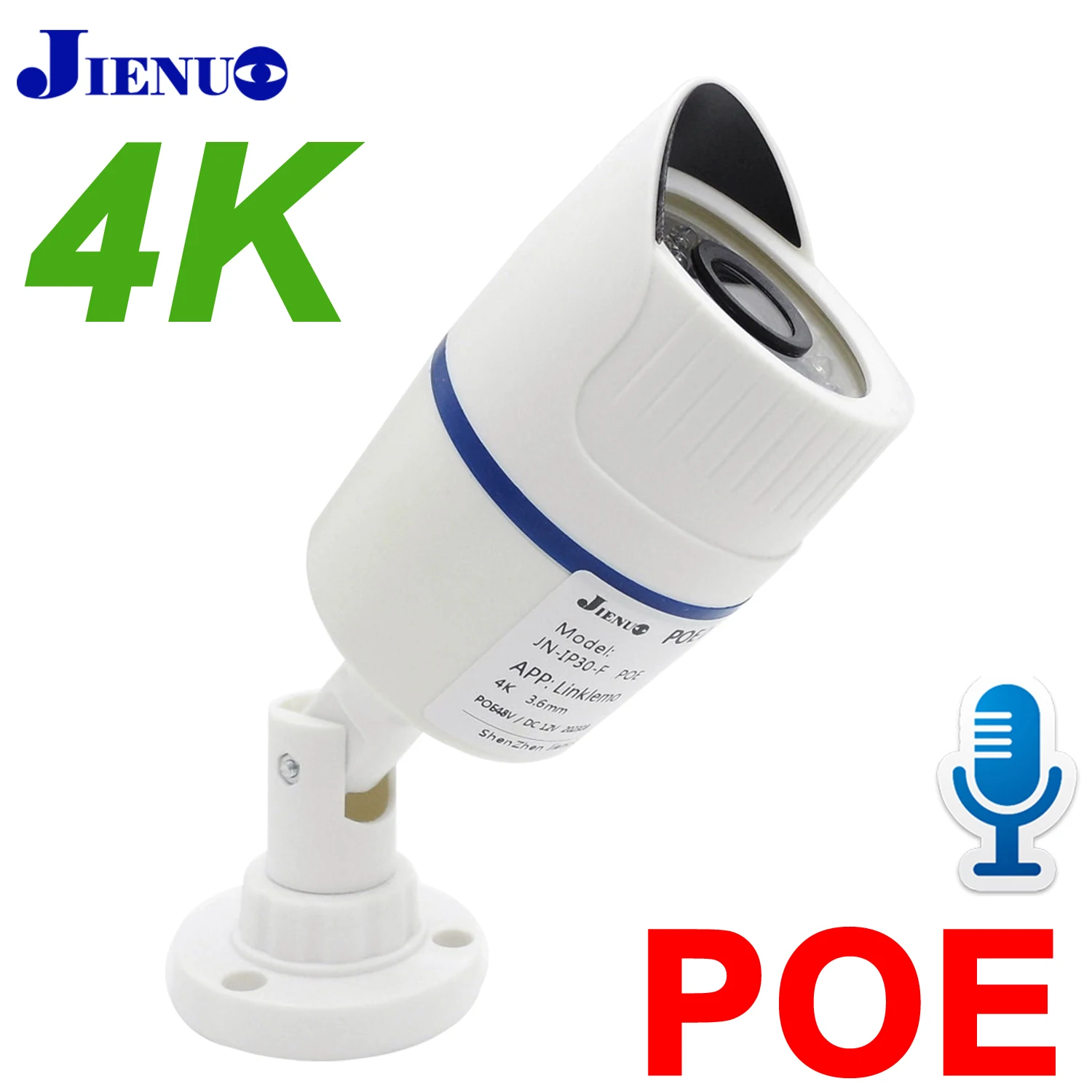 JIENUO 4K Poe Camera IP Outdoor Waterproof Security Surveillance Night Vision 4MP 5MP 8MP Onvif Audio CCTV Video HD Home Cam Net 1