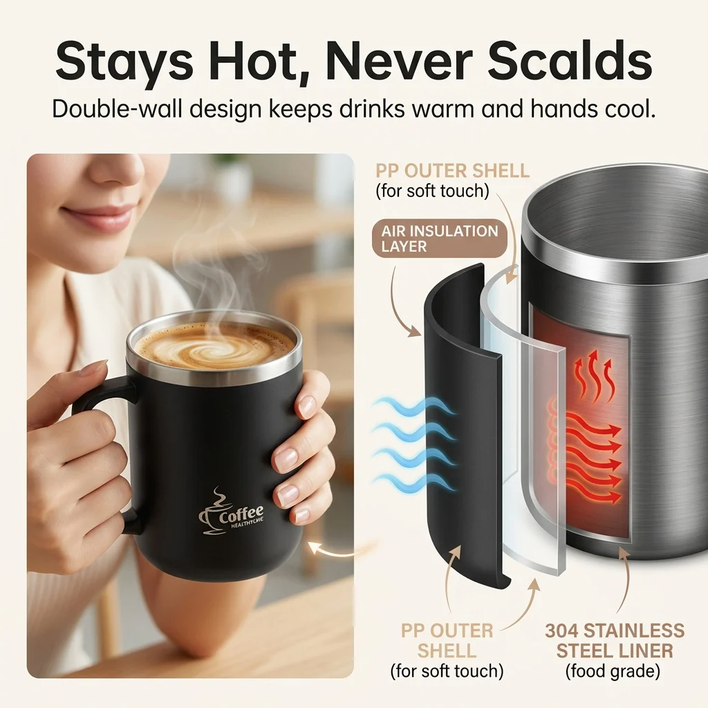 Enhanced Stainless Steel Insulated Travel Mug with Handle - Leakproof and Thermal Tumbler for Hot and Cold Beverages