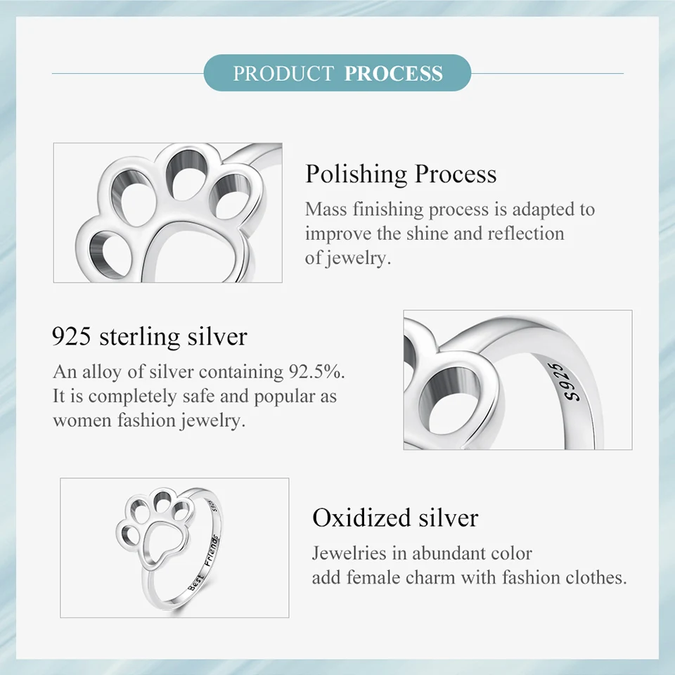 Sterling Silver Cute Pet Cat Paw Band Rings For Women - PeticaDeals