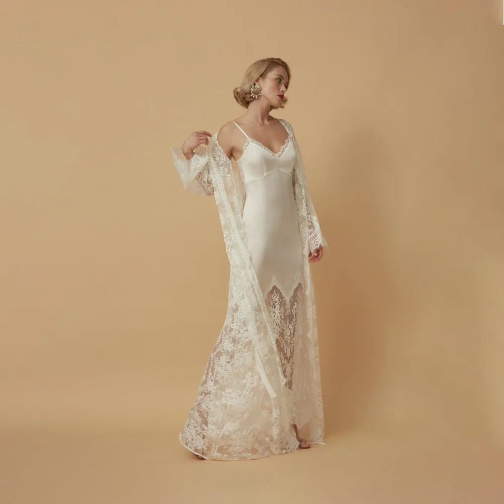 Sexy Lace Women's Nightwear, Elegant Silk Sleeveless Skin-Friendly Dressing Gown, Pajamas, Housecoat, Sleepwear Customized