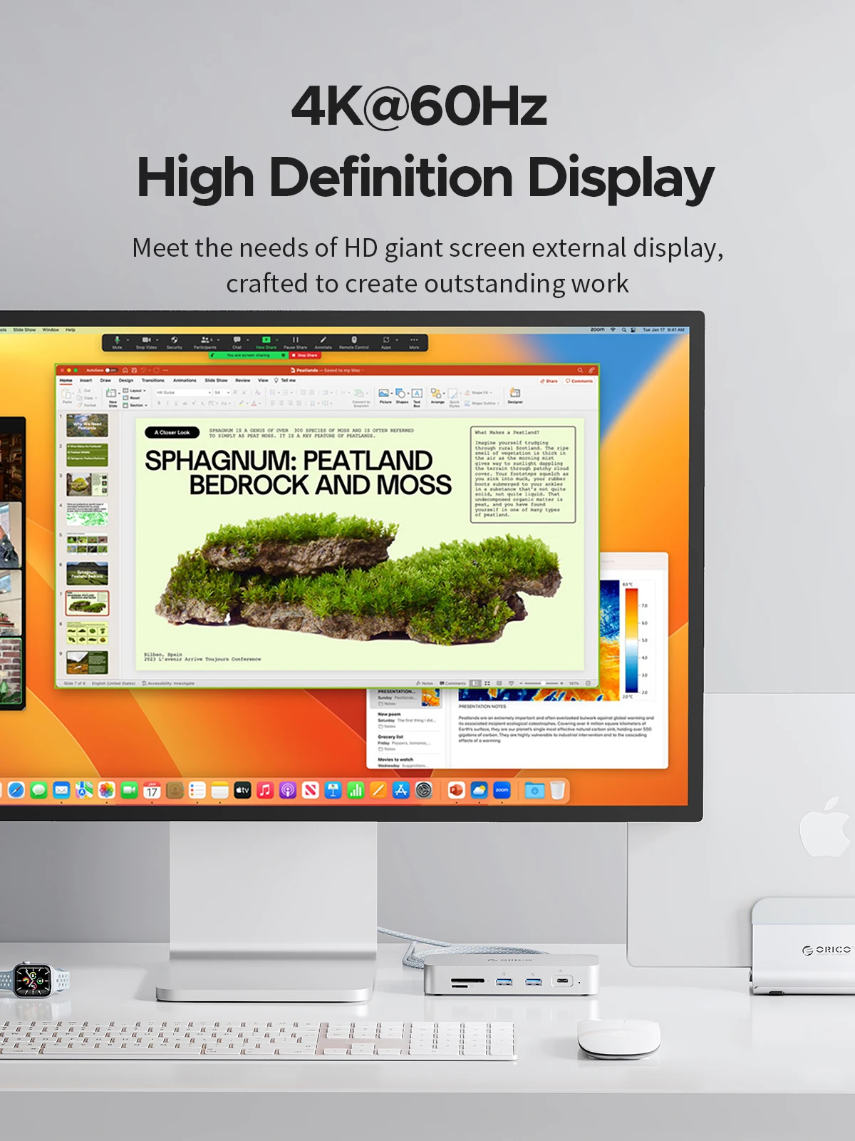 ORICO DataLink PSSD 외장 SSD 도킹 스테이션, C타입-HDMI 호환 어댑터, 맥북용 2 세대 허브, 4K @ 60Hz, USB3.2