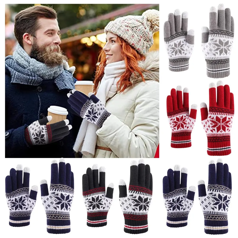 Durable Knitted Snowflake Winter Knitted Gloves Touch Screen Thickened Full Finger Mittens Warm Gloves Winter