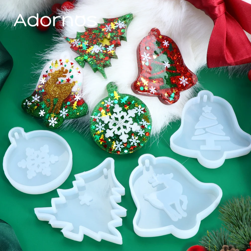 Stampi In Silicone Per Resina Natalizia - 4 Pezzi Con Foro Per Appendere, Per Ciondoli Fai Da Te - Foto 9