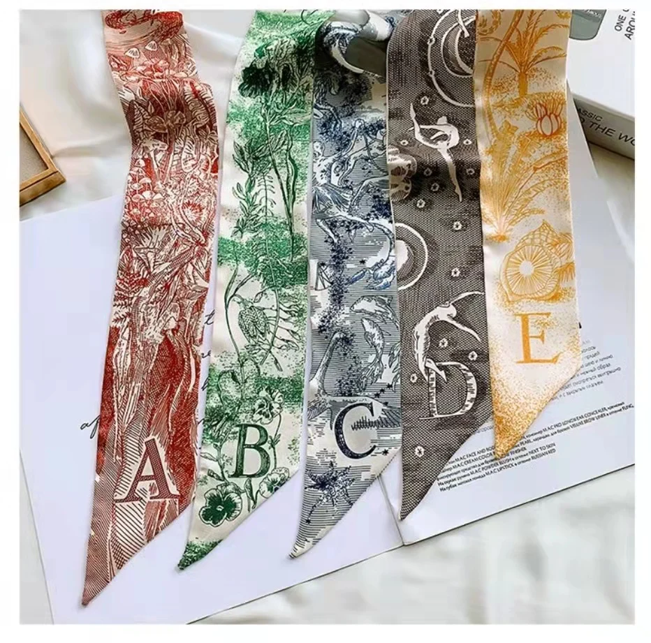 

Luxury 26 English Letters Scarf Handbag Decoration Twill Silk Scarves Women Hijab Neckerchief Hair Scarf Headbands