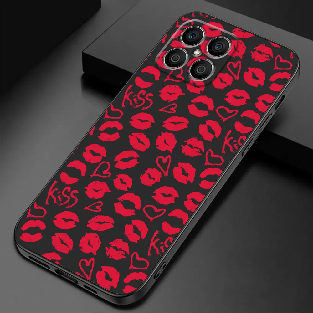Sexy Red and Black Lips Kiss TPU Soft Phone Case - Elegant Armor  Cover