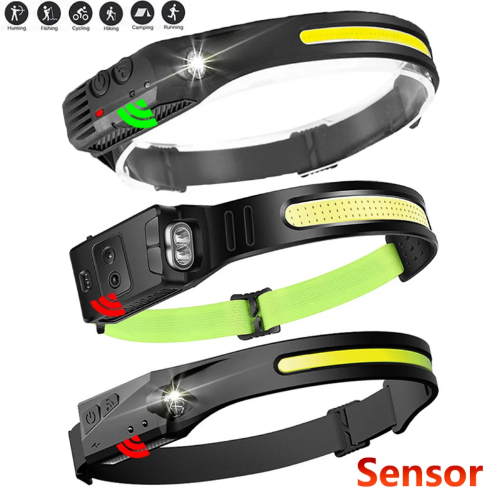 

NEW USB Rechargeable Sensor COB LED Headlamp portable Head Flashlight Built In Battery Working Light Camping Running Lamp