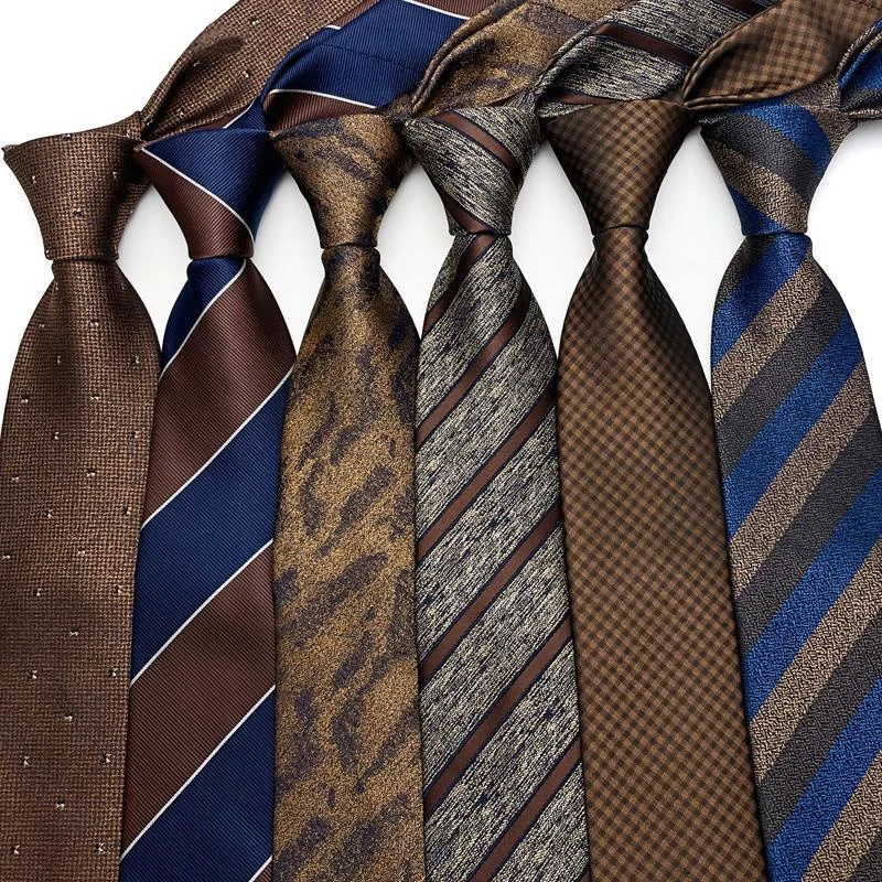 

Luxury Mens Tie 8cm Width Man Necktie Long Brown Striped Polka Dot Patterned Jacquard Woven Neck Ties For Wedding Party