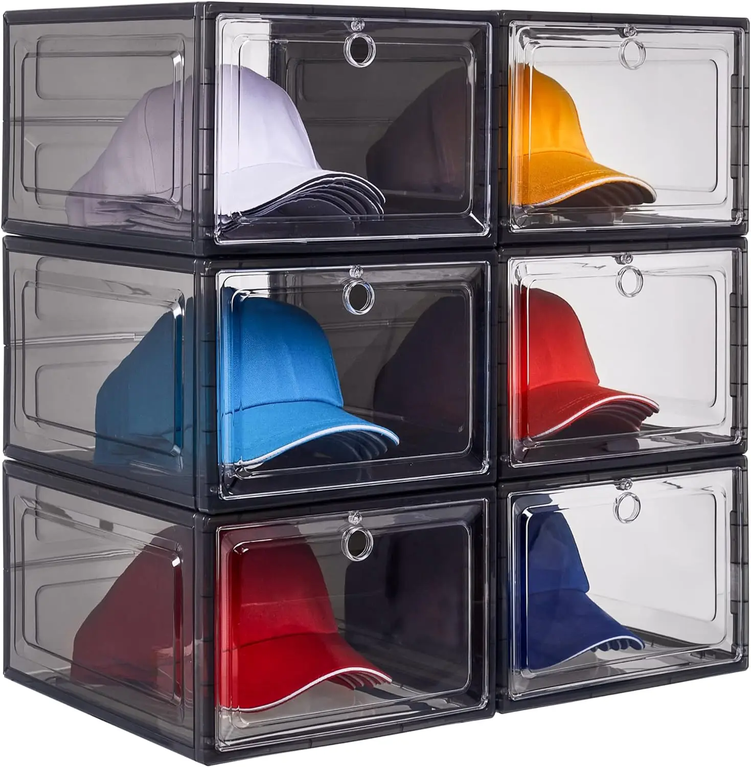 Hat Organizer for Baseball Caps,set of 6, Transparent Hat Storage Box, Hat  Holder With Clear Magnetic Door, Stackable Hat Rack, Easy to Assemble  Stylish Hat Display(13.5 x 10.6 x 7.5 ) 