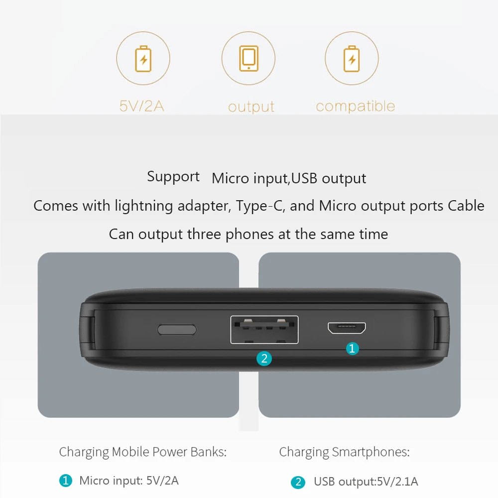 FERISING With built in Cable Power Bank 5000mAh USB Type C Portable Charger PowerBank External Battery Charge For iPhone Xiaomi anker powercore 20000 Power Bank