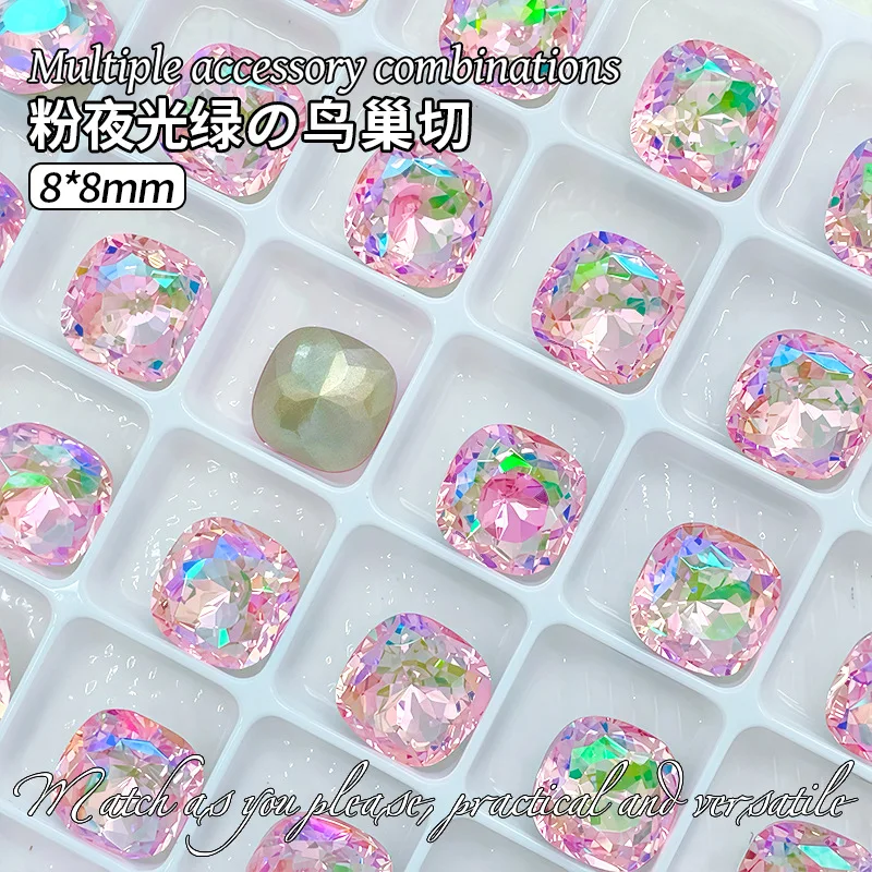 K9-Kristall, rosa mit grünem Licht, gemischte Diamanten, Edelsteine mit spitzem Boden, verwendet für Ohrringe, Halsketten, Nagelschmuck-Accessoire – Detail 3