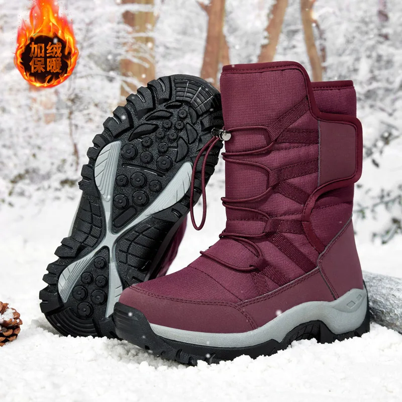 

Winter warm plush snow boots, waterproof leather women's boots, outdoor anti slip work boots, fashionable and cute snow riding b