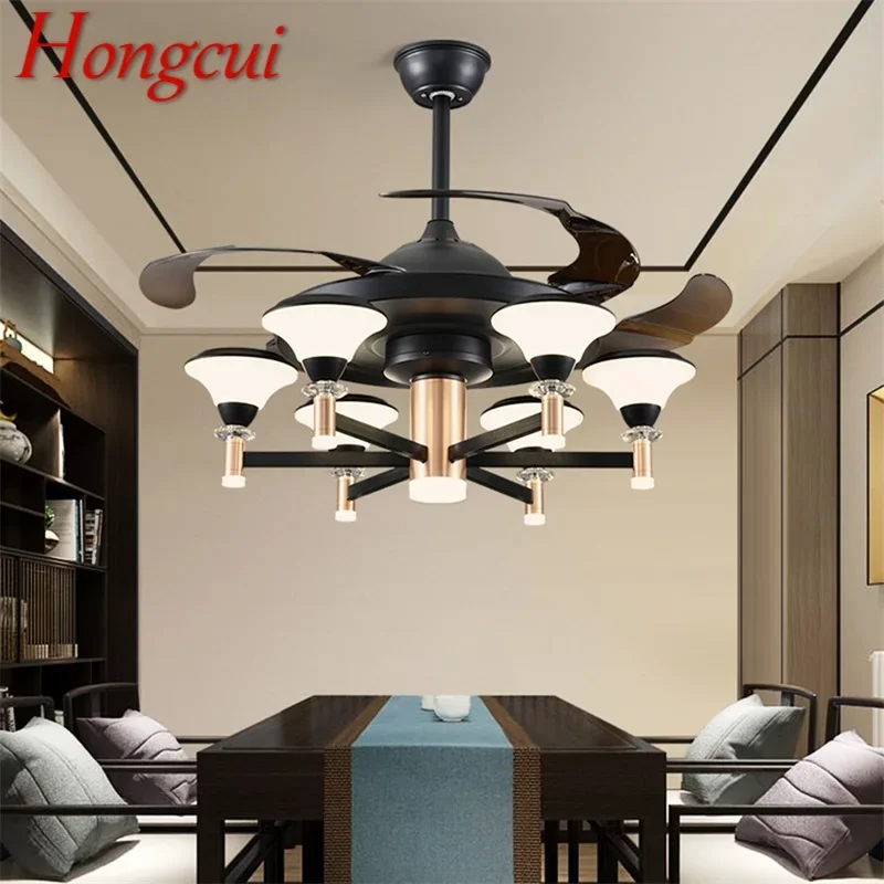 Hongcui Modern Ceiling Fan With Light And Control LED Home Decorative For Living Room Dining Room Bedroom Restaurant