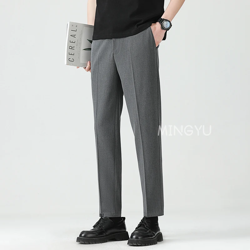 Lyocell Blend Summer Ankle Length Pants Men Business Elastic Waist Formal Suit Korean Social Work Trousers Male 40