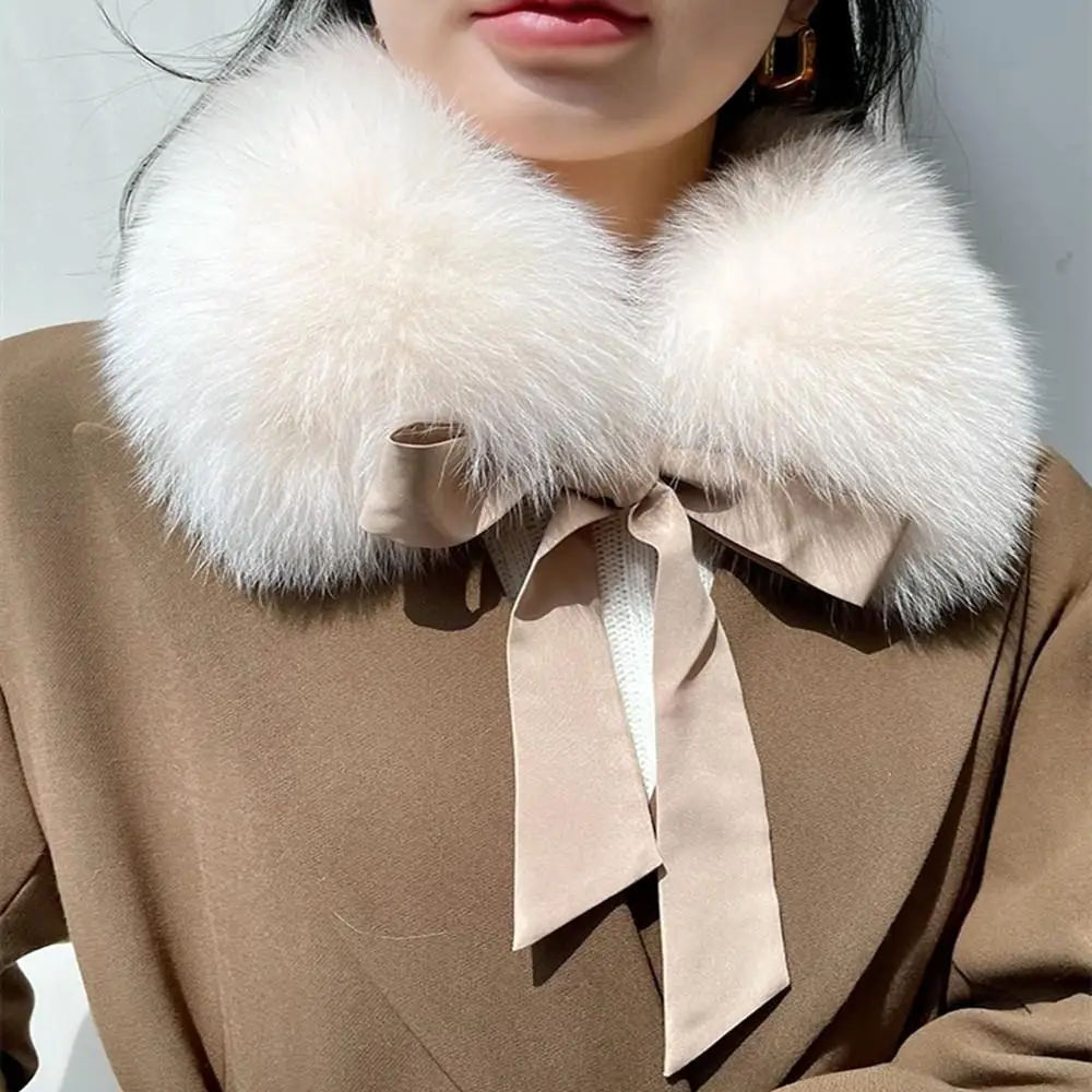 Ladies Faux Fox Fur Collar Scarf Women Detachable Furry Fur Neck Collar Winter Coat Shawl Hood Decor Furry Fur Scarf Neck Warmer