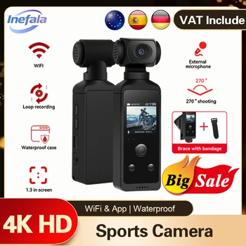Telecamera d'azione tascabile Inefala da 1,3" 4K Ultra HD 270 °   Registratore per conducente di bicicletta da viaggio con mini telecamera sportiva Vlog WiFi (XDV) ruotabile