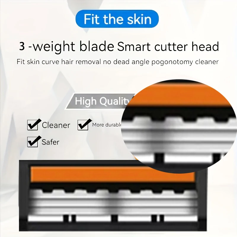 3-Layer Stainless Steel Manual Shaver, Men's Safety Shaver Blade, Sharp Blade Replaceable Blade 3