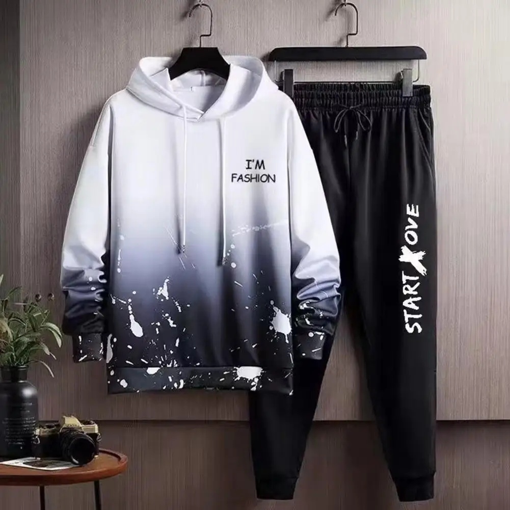 

Men Tracksuits Casual Outfit Men's Windproof Sportswear Set Breathable Hoodie Drawstring Pants for Autumn Winter Activities
