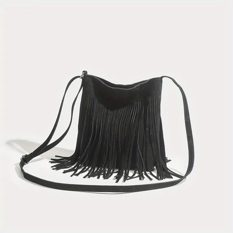 Boho Style Tassel Crossbody Bag Vintage Suede Shoulder Bag Casual Fringe Messenger Bag For Women - Image 3