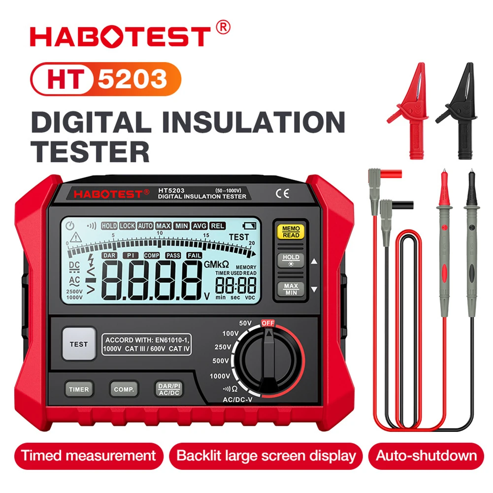 

HT5203 Digital Insulation Resistance Tester LCD Voltmeter Resistance Meter ~100 GΩ AC/DC Voltage Ohm Meter Electrician Tool