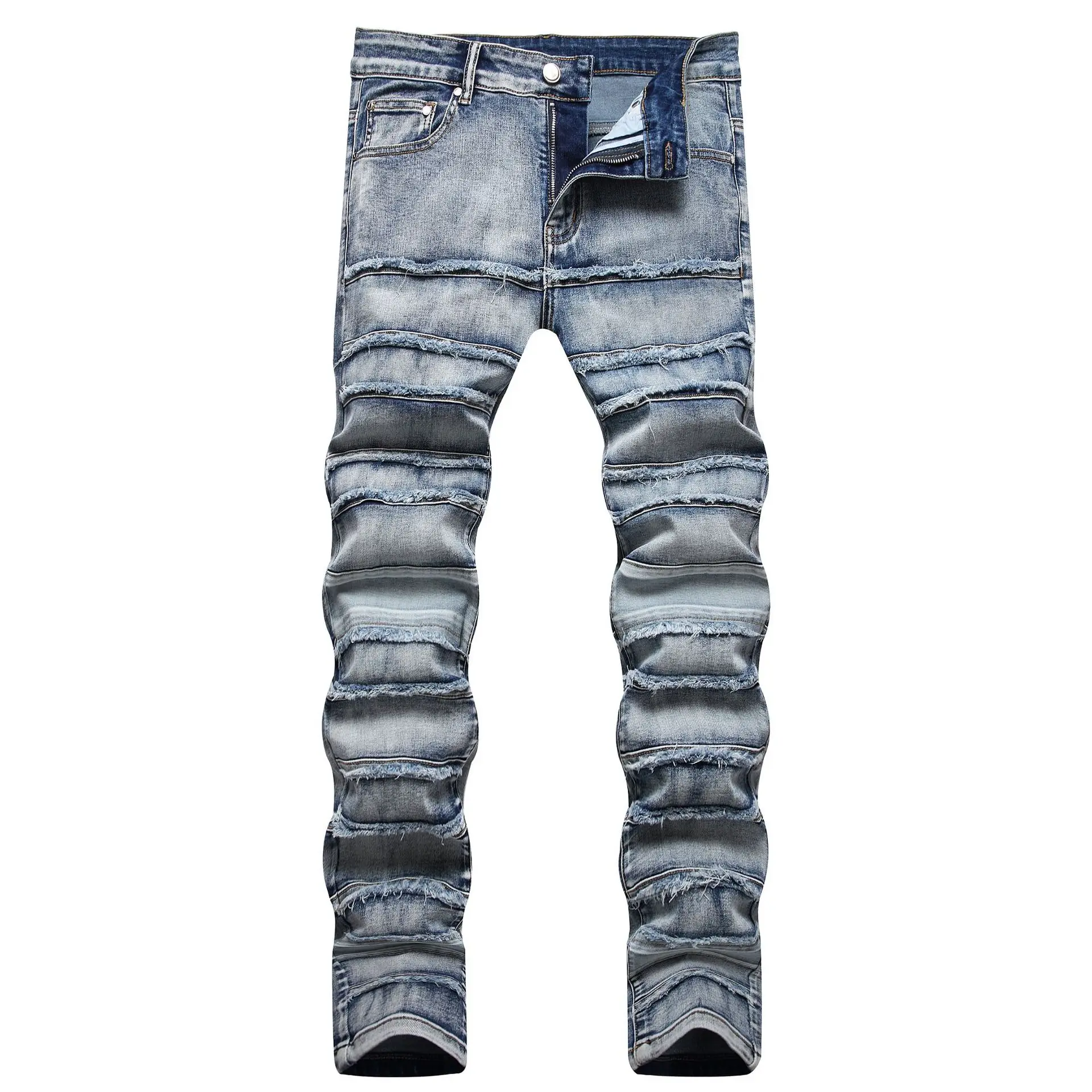 Hipster men's patchwork micro elastic jeans men's thinly thin broken elastic jeans Hip hop small feet rock slim denim pants men