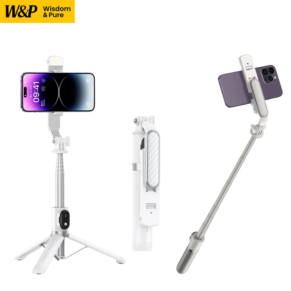 W&P 42.9 Inch Foldable Selfie Stick Tripod with Bluetooth Remote & Fill Light-Compact Travel Design