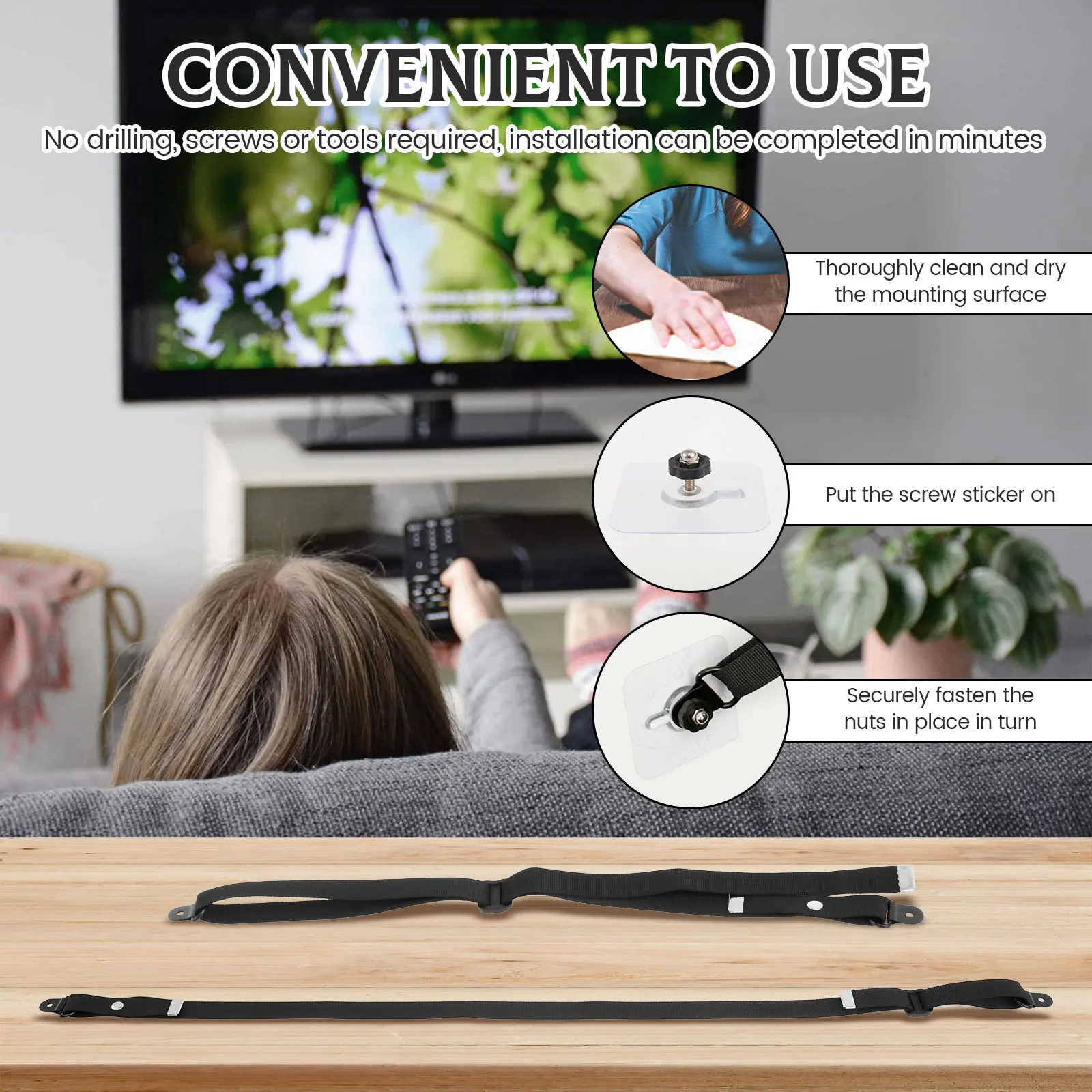 8PCS/4PCS Adjustable 5-35inch TV Safety Straps No-Drill Adhesive Anti-Tip Furniture Wall Anchors for Baby Proofing Cabinet Stand