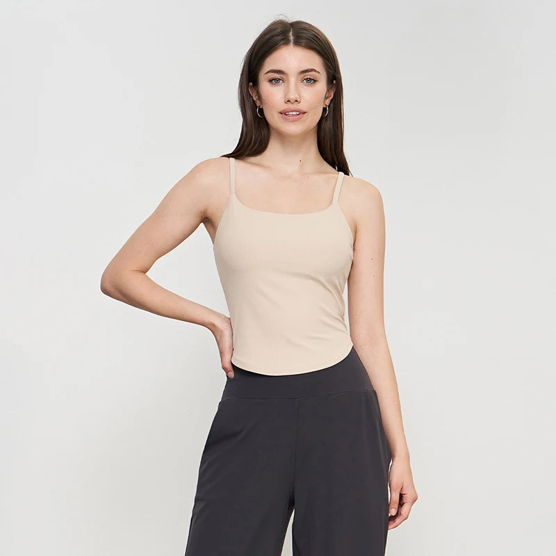 Ribbed Cloth Nude Yoga Sling Vest Spring and Summer Semi-fixed Cup Top Women's Low-intensity Daily Sports Underwear Breathable