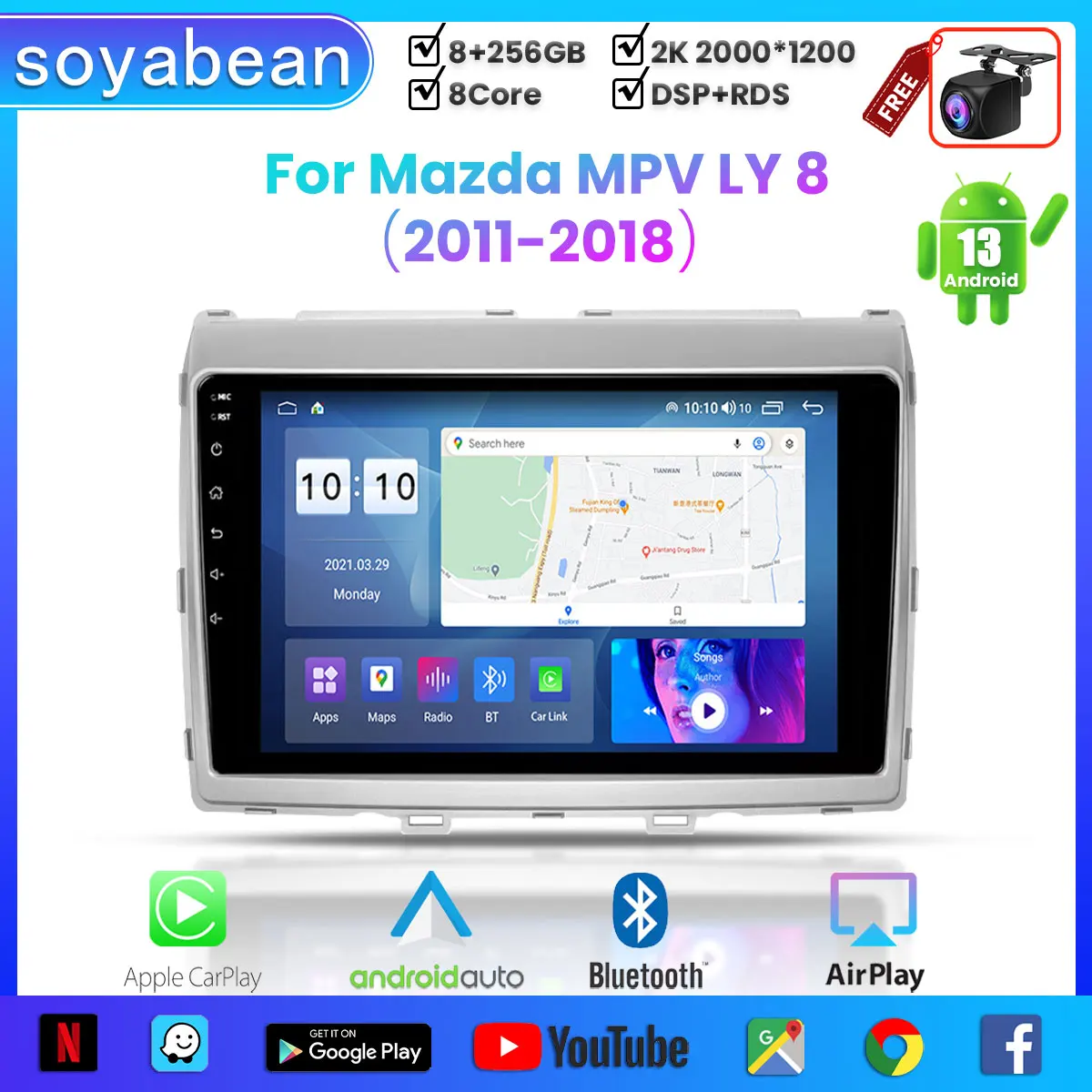 

Автомобильный радиоприемник Android 13 для Mazda MPV LY 8 2011-2018,9 дюймов 2K мультимедийный плеер с 4G Car Carplay и 2Din GPS