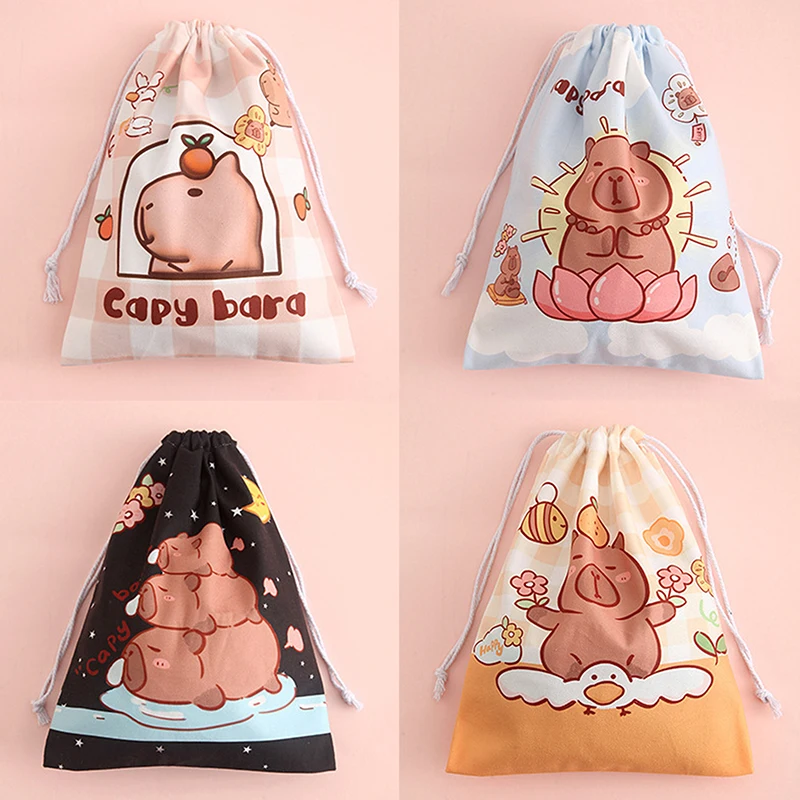 Cute Capybara Travel Drawstring Tote Storage Bag Organizer Bag Underwear Toy Handbag Storage Cartoon Birthday Gift