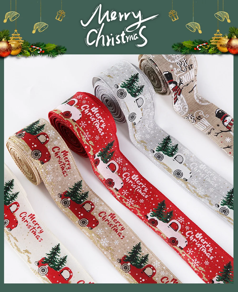 Description Picture 3 of itemChristmas Ribbon Classic Wrapping Christmas Tree Ribbon Wreath Bows DIY Fabric Swirl Ribbon Burlap Xmas Gift Decoration