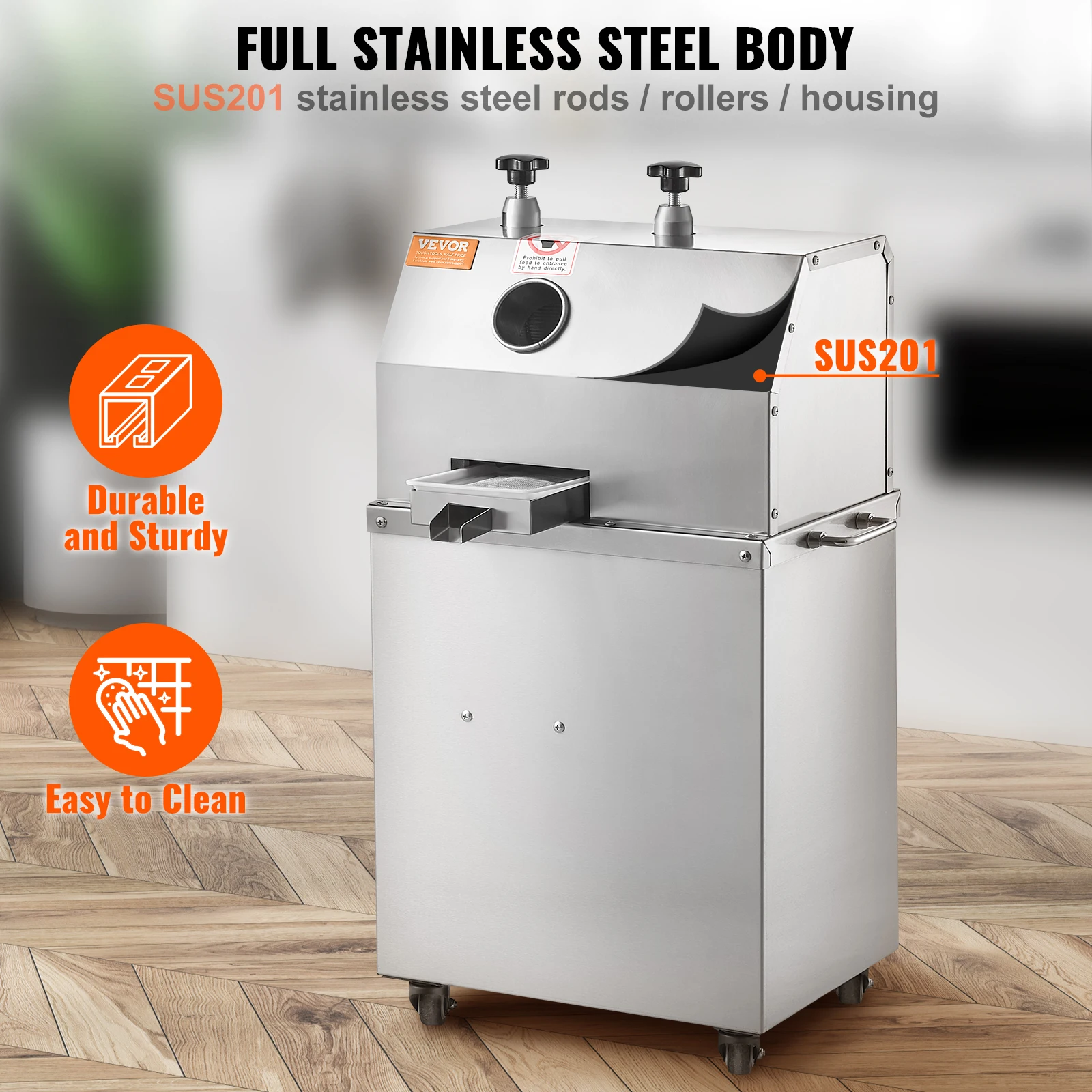 VEVOR Electric Sugar Cane Juicer,750W Sugarcane Juicer Machine w/661LBS/H High Output,3 Stainless Steel Rollers,2.4" Large Inlet 4