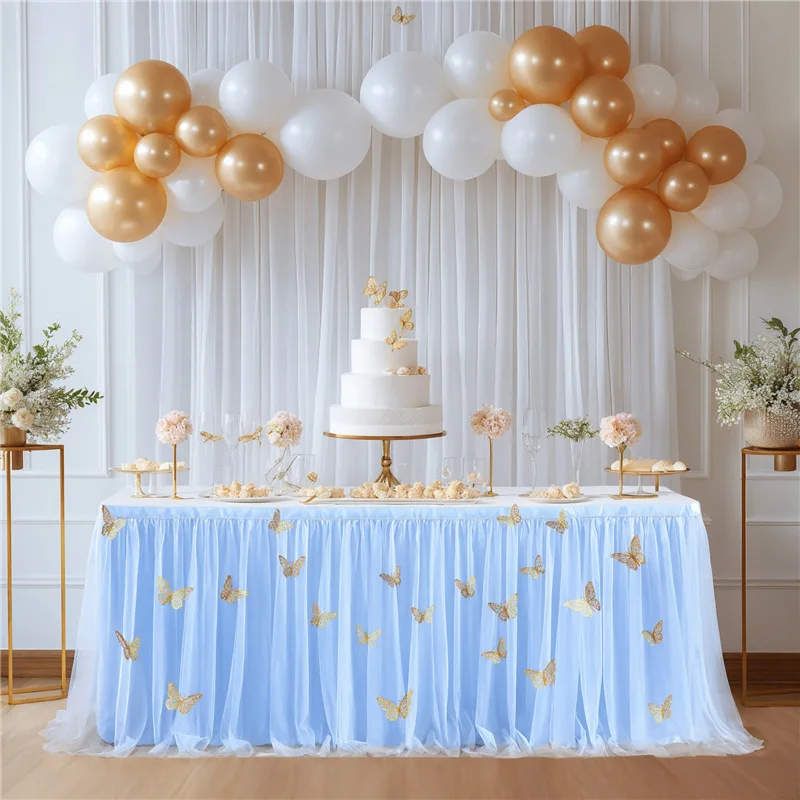 9ft Purple Butterfly Table Skirt for Butterfly Theme Baby Shower Gilrs Tulle Tutu Table Skirt for Birthday Party
