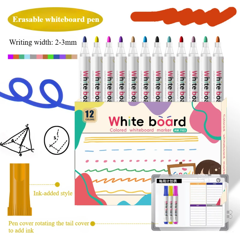 12pcs Color Whiteboard Pen Durable Not Faded Easy To Write and Wipe for Writing and Painting on Blackboard