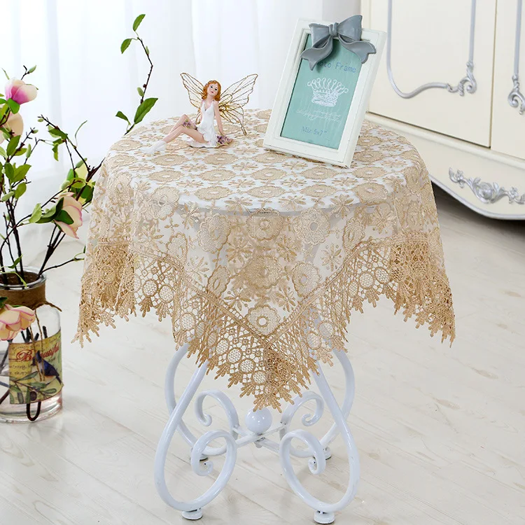 

Cotton and linen household tablecloth, pastoral ribbon, embroidered lace cover, round tablecloth