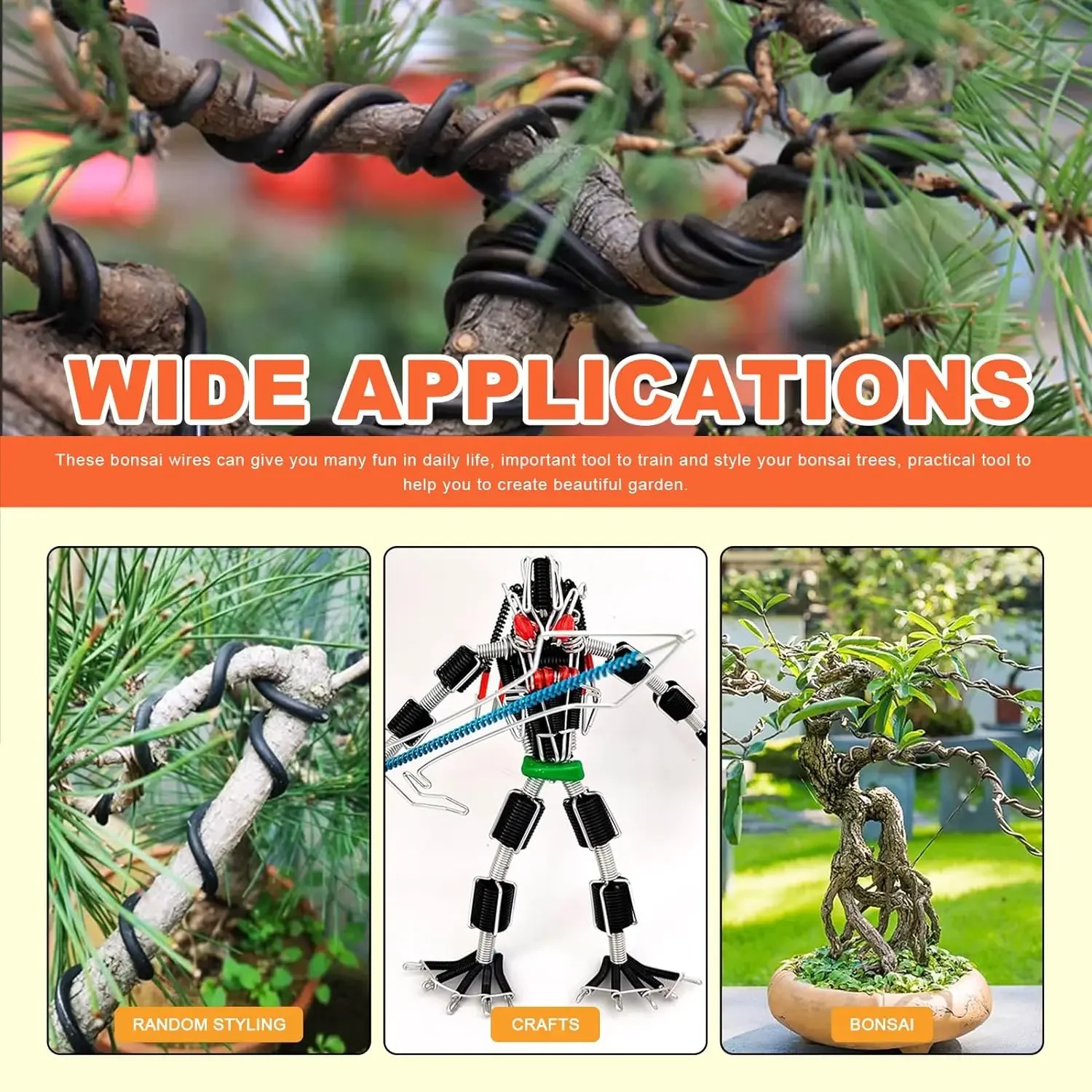 1/2/3mm 분재 와이어 5m 나무 훈련 와이어 알루미늄 와이어 식물 훈련 와이어 실내 분재 나무 형성을위한 검은 정원 와이어